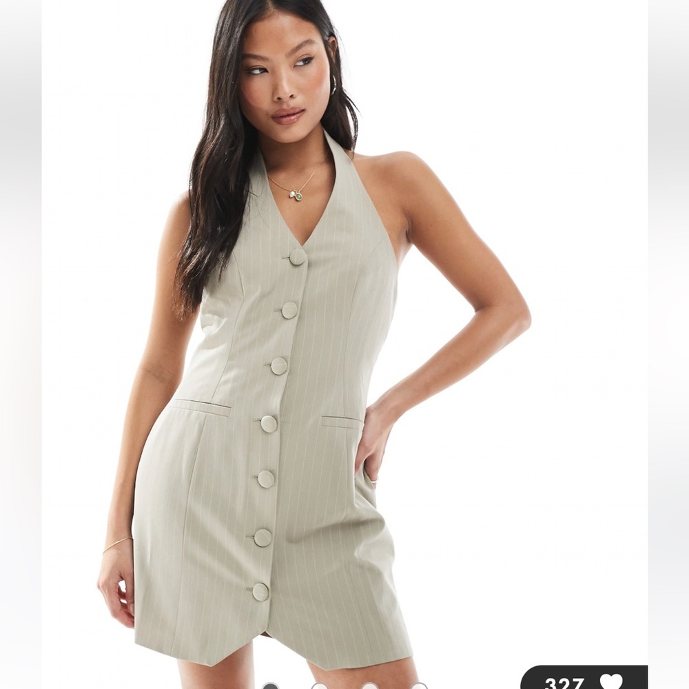 Miss Selfridge tailored halter waistcoat dress in a pinstripe pattern backless